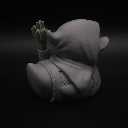 Gray 3D model of a character with a hat on a black background